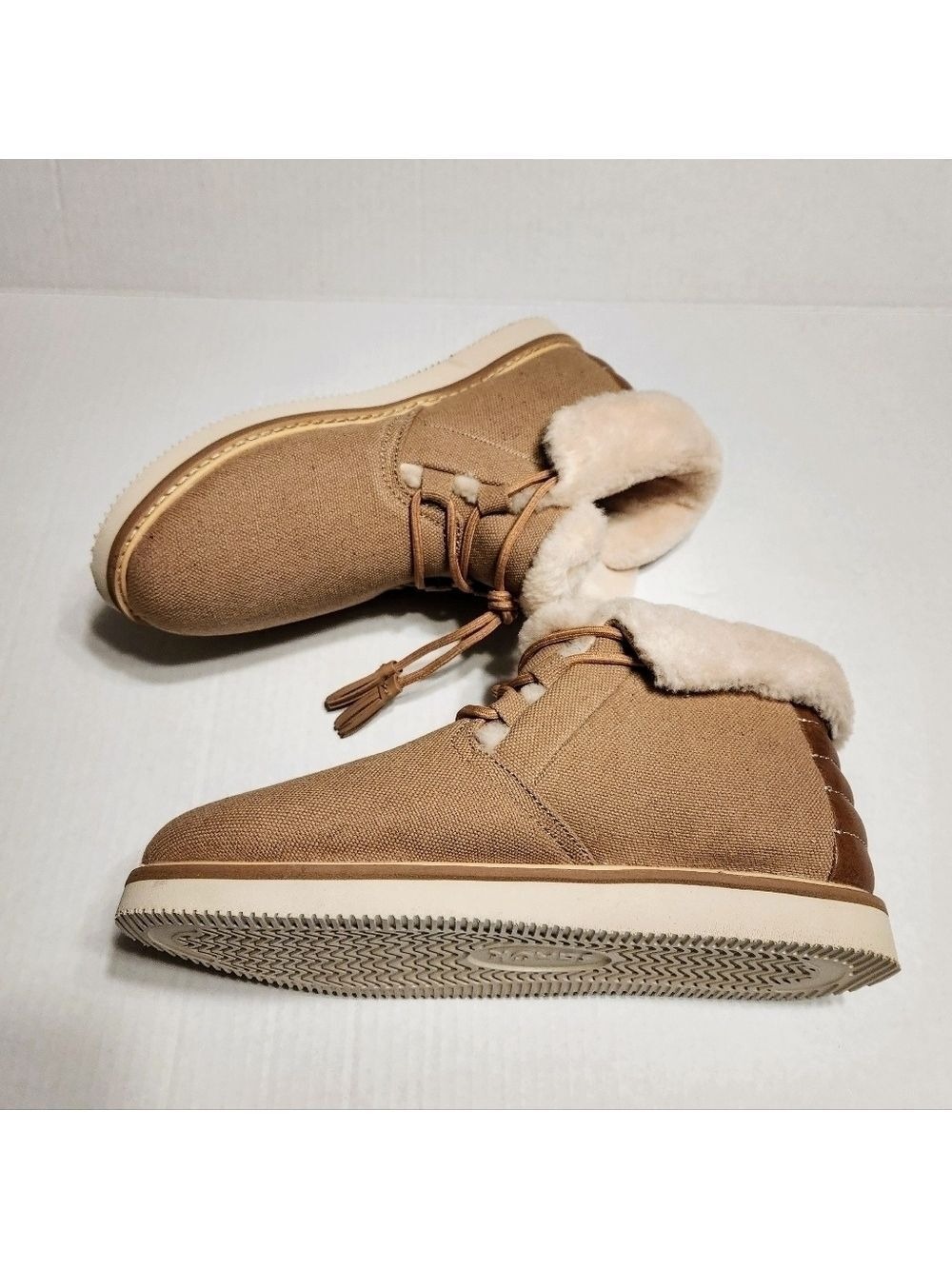 Sanuk Sherling Canvas Leather Lace Up Boots Tan Size 10 - Picture 3 of 11